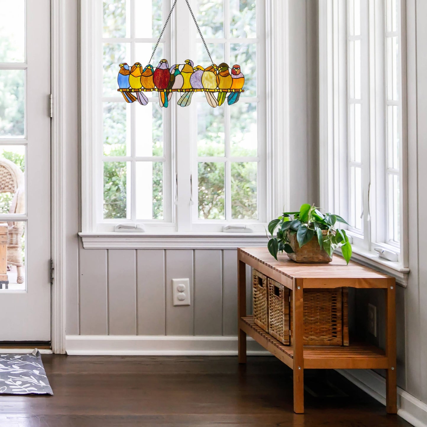 River of Goods - 9.5"H Marisol Multicolor Birds Stained Glass Window Panel