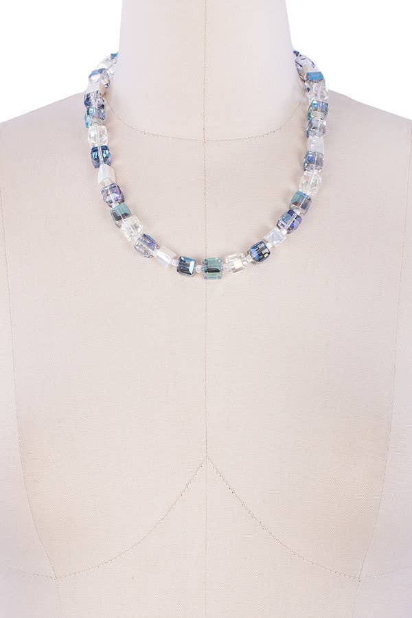 SAACHI - Faceted Glass Bead and Stone Necklace: Navy