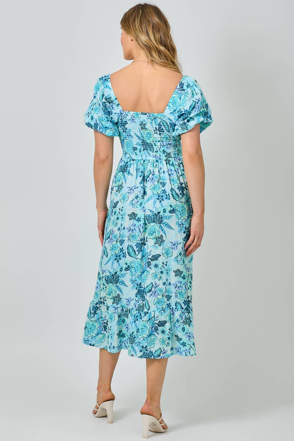 Mystree - 60945 Balloon Sleeve Long Dress: Ocean Blue / Large