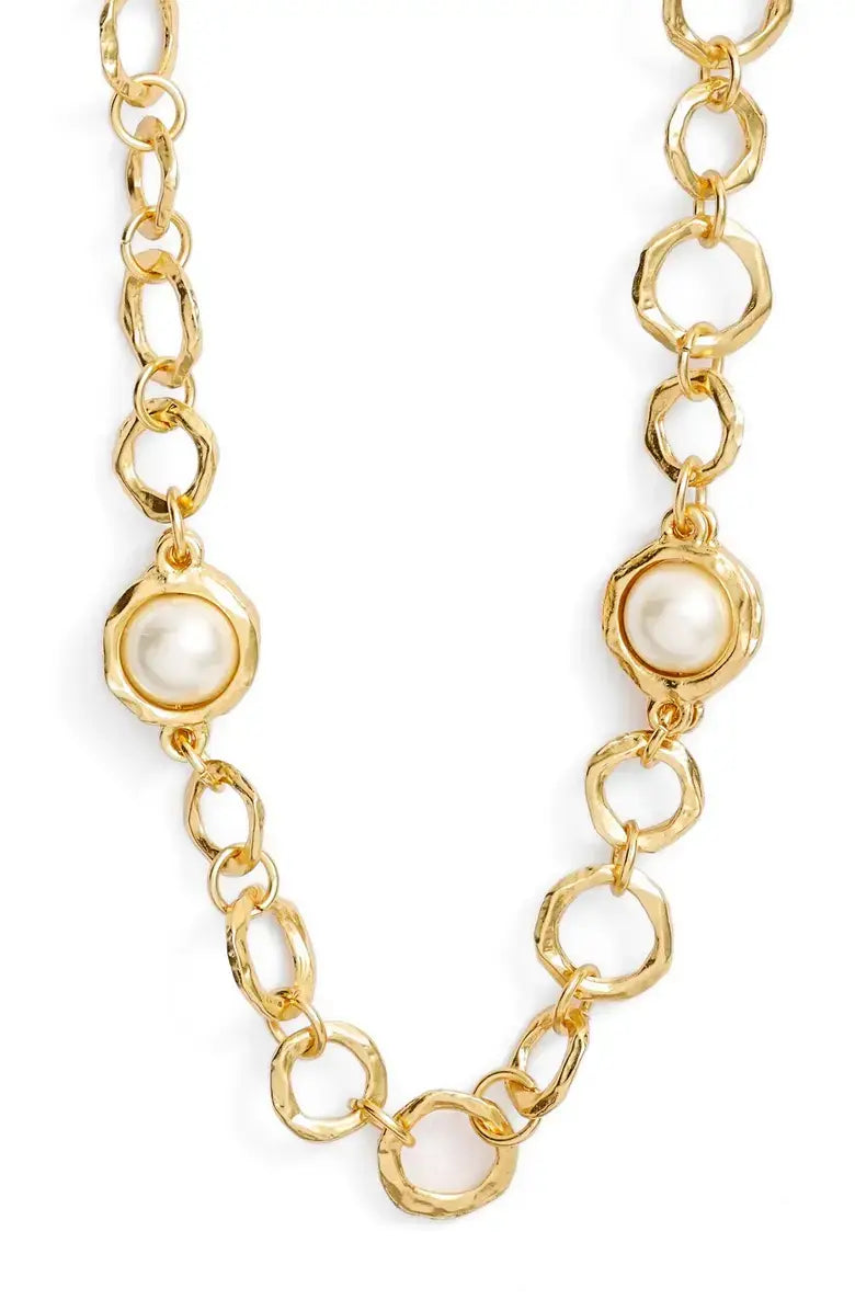 KARINE SULTAN - Classic Pearl Station Necklace: A Chic Accessory: Silver