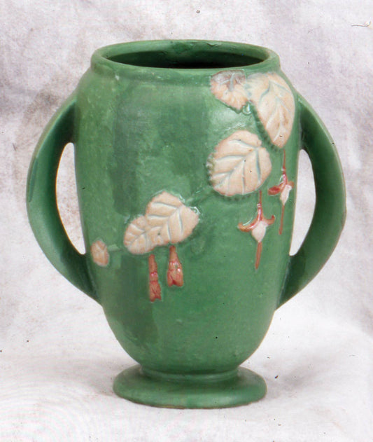 AA Importing - Roseville-Style, Fushcia Vase in Brown & Green, 6": Green