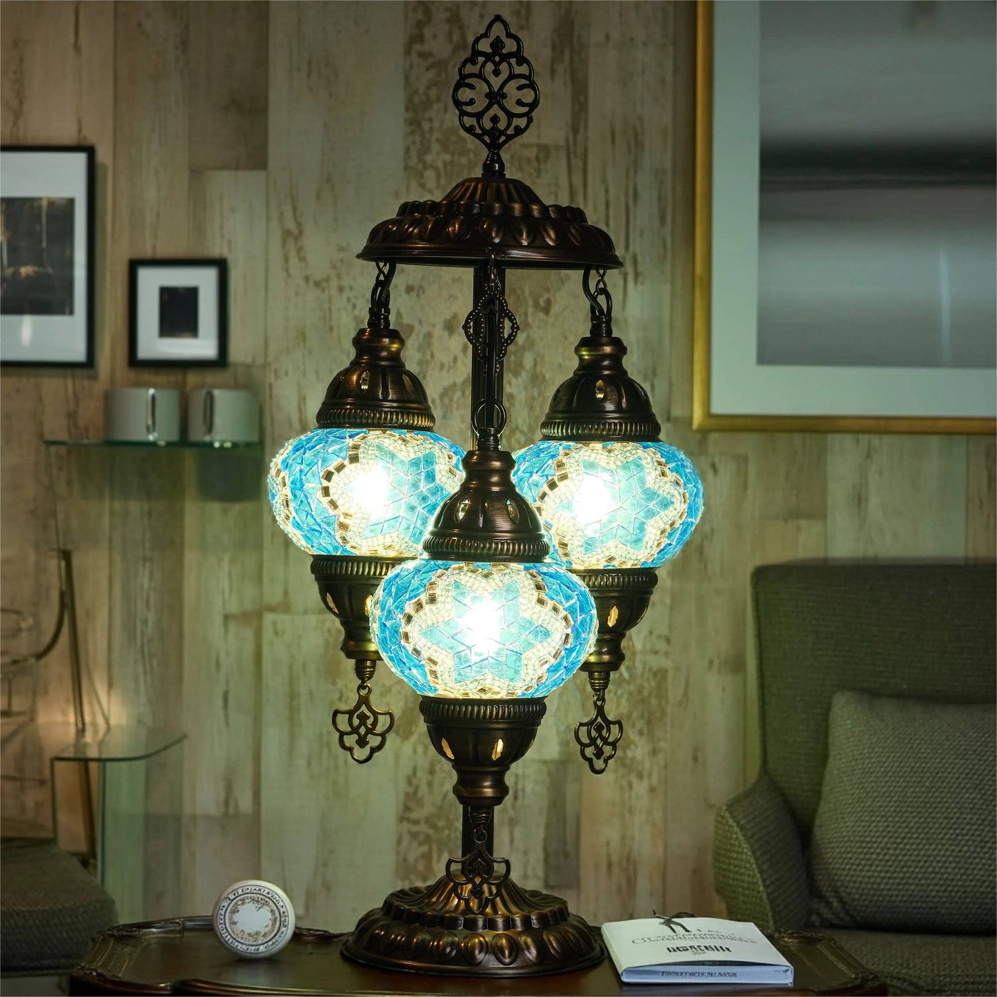 Mozaist - 3-Globe Turkish Mosaic Table Lamp (Blue)