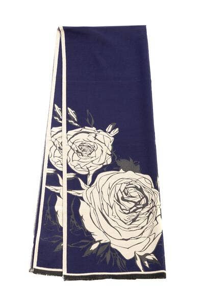 SAACHI - Fiore Reversible Rose Pattern Scarf: Navy