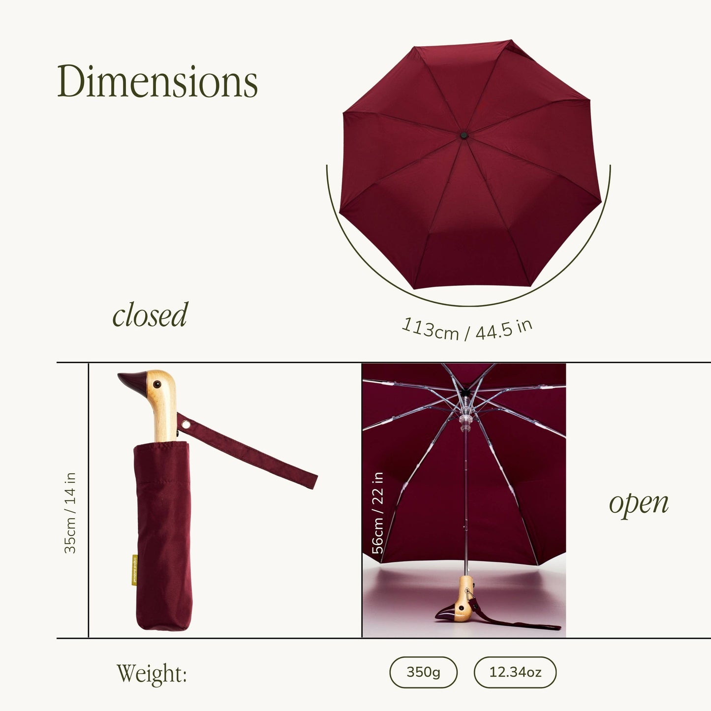 Original Duckhead US - Cherry Compact Eco-FriendlyTravel Umbrella