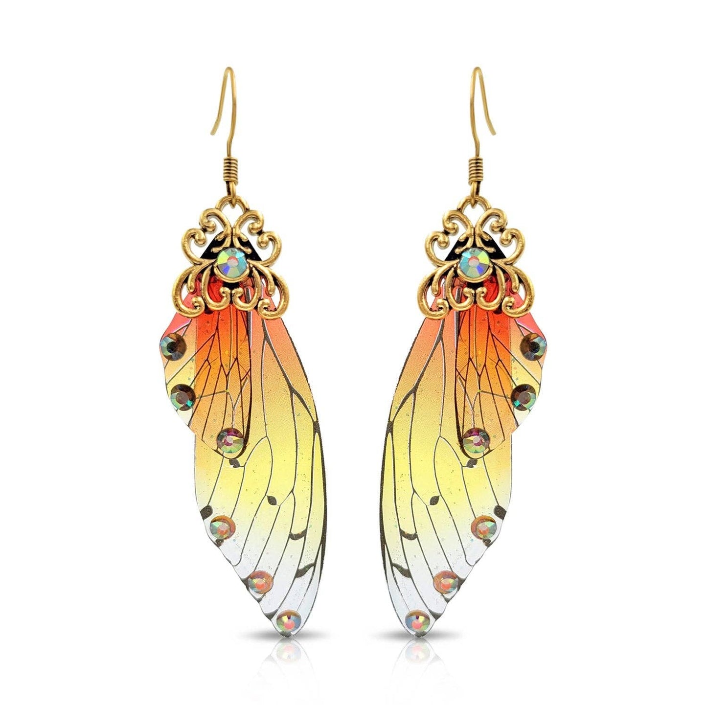 BESHEEK JEWELRY - BeSheek Antique Gold Red & Yellow Resin Butterfly Wings: Title