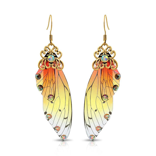 BESHEEK JEWELRY - BeSheek Antique Gold Red & Yellow Resin Butterfly Wings: Title
