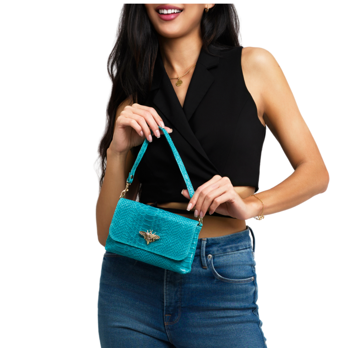 German Fuentes Handbags - GF1184  GENUINE ITALIAN LEATHER BUTTERFLY CROSSBODY BAG: DENIM BLUE