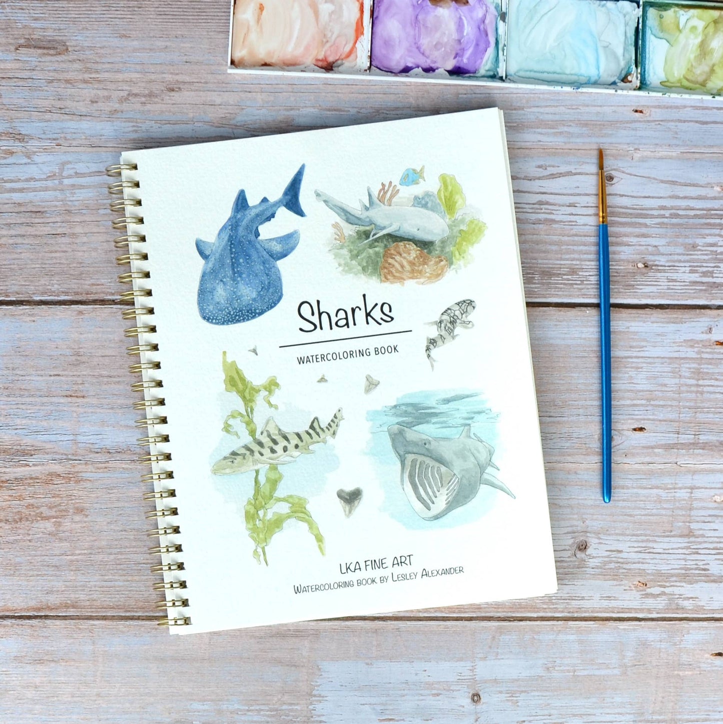 LKA Fine Art - Watercolor workbook, Shark themed Watercoloring book
