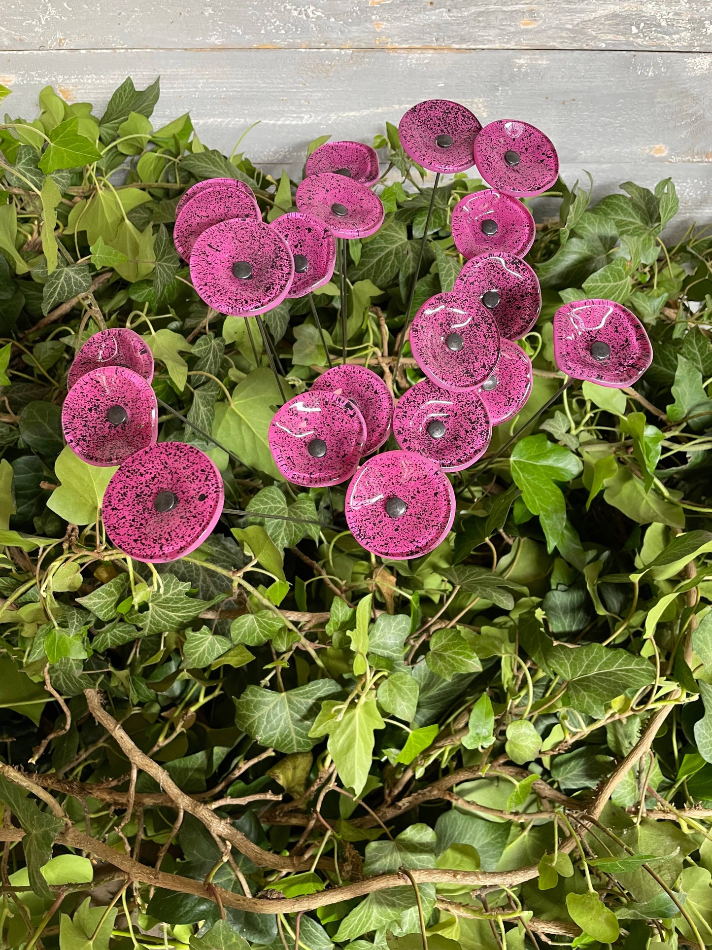 CARNEOL GLASS - Small Glass Flower For Inside In Fuscia-Black