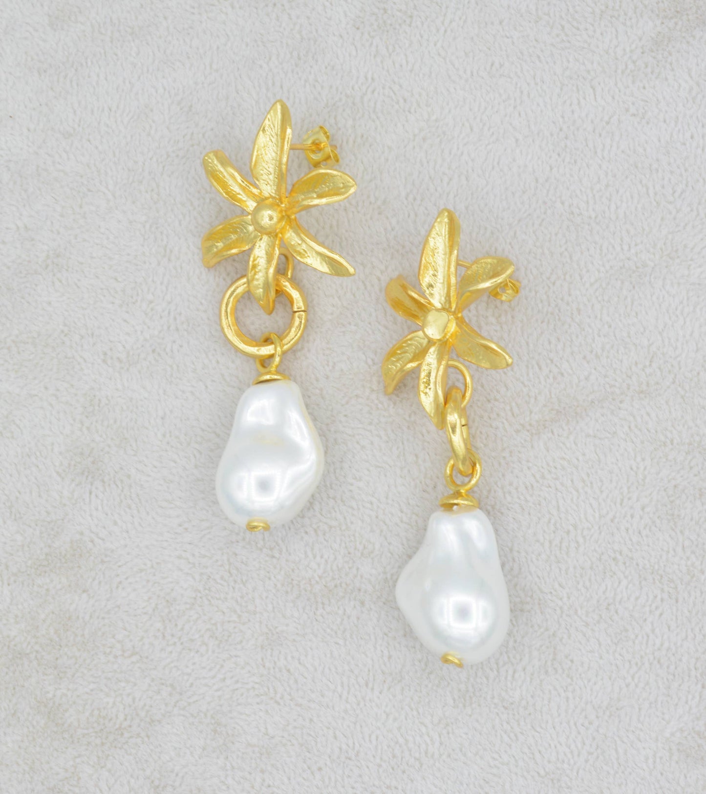 AJS Design Studio - Floral Earring with Baroque Pearl