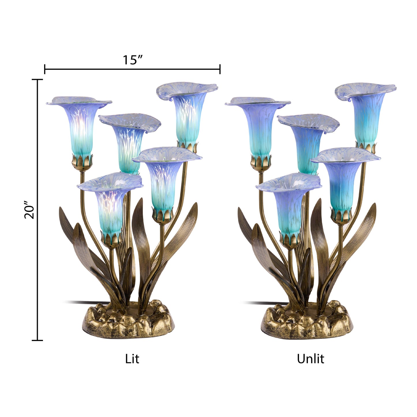 River of Goods - 20"H Teal Hand Blown Glass 5 Calla Lily Uplight Accent Lamp