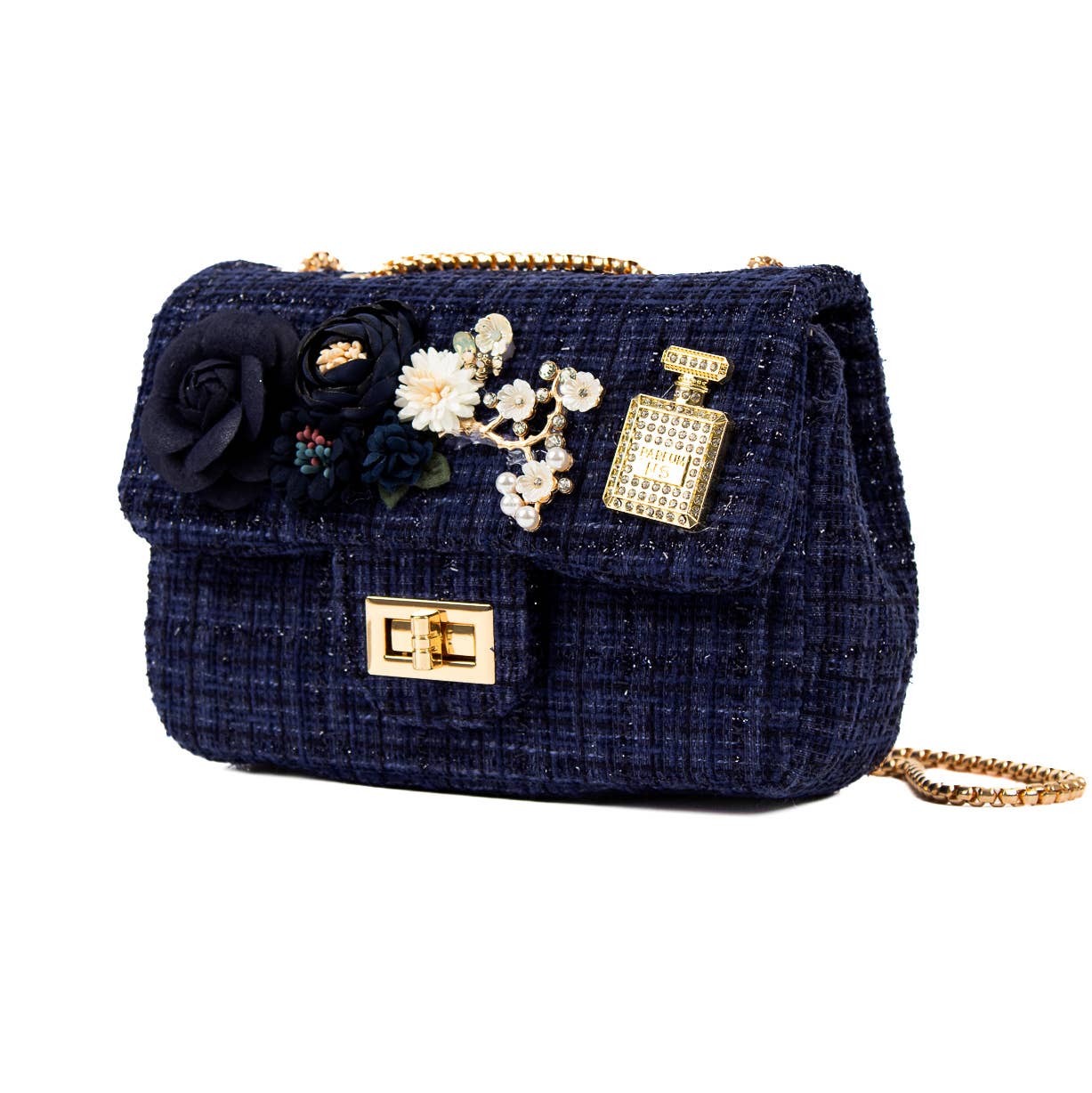 PEACH ACCESSORIES - Crystals jewelled tweed handbag: Multi-Colored