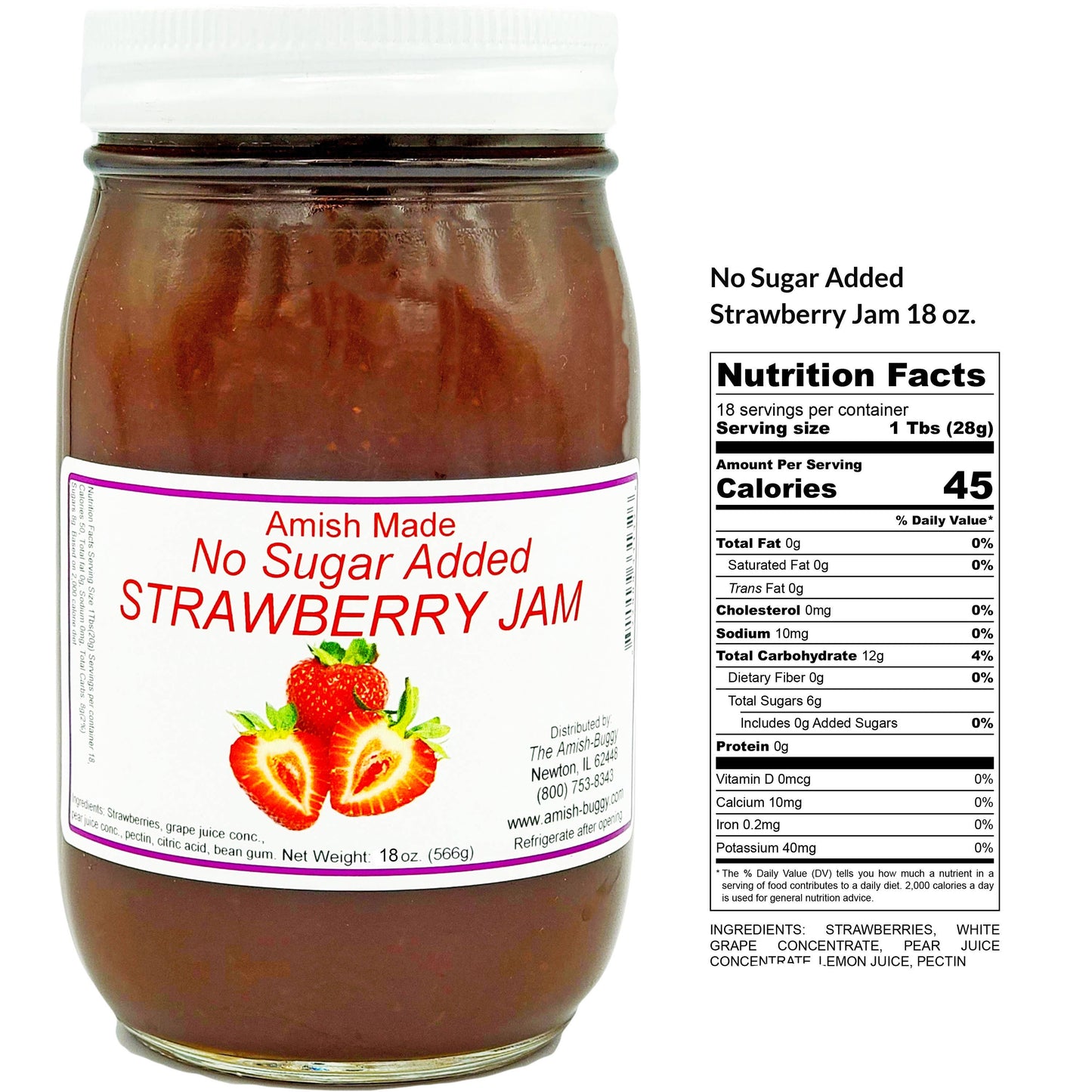 Arndt's Fudgery LLC - All Natural No Sugar Added Amish Made 16 oz. Jam: Strawberry