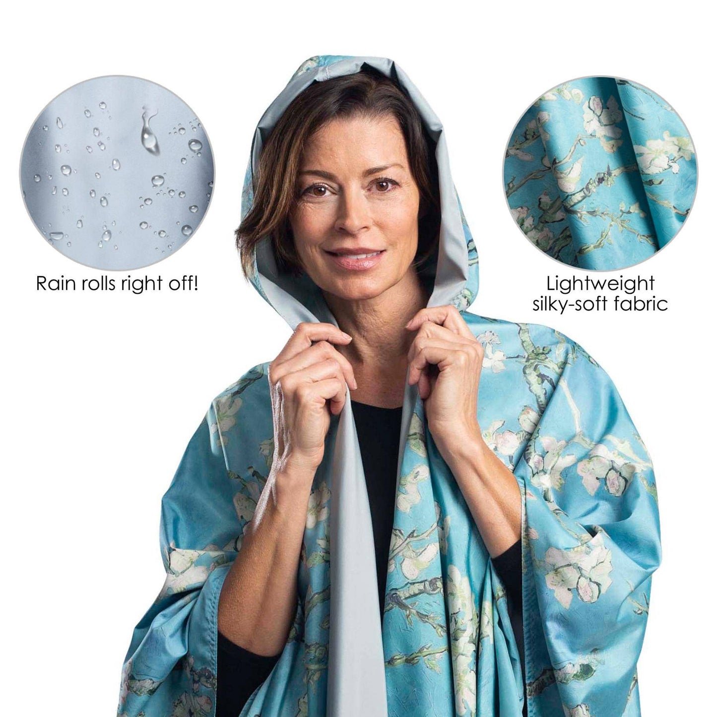 RainCaper - Van Gogh Almond Blossom Womens Rain Cape - Rainproof Breathable Rain Poncho
