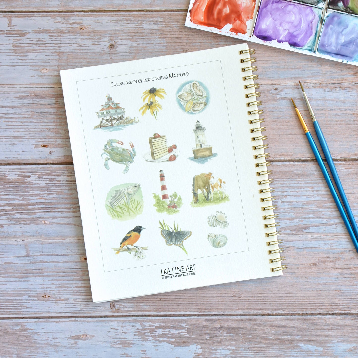 LKA Fine Art - Watercolor workbook, Maryland Themed Watercoloring book