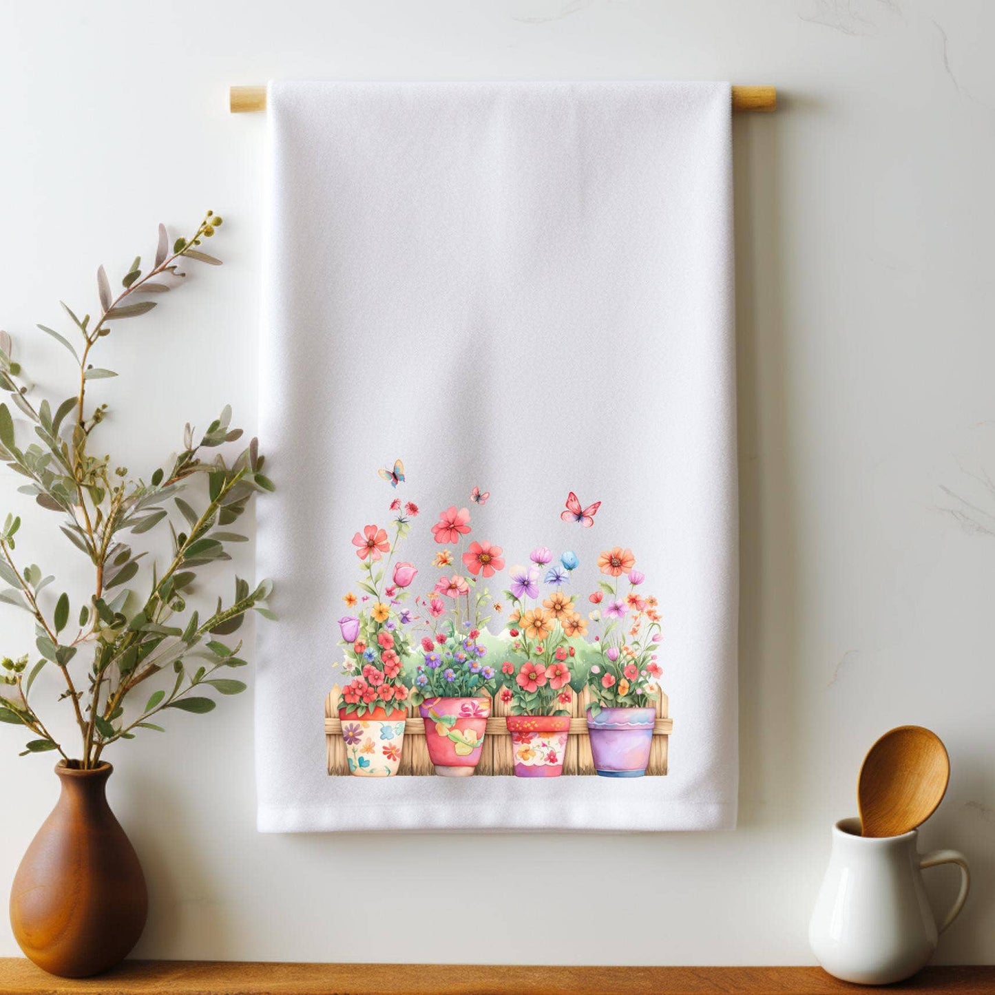 Fernville Creations - Floral Pastel Kitchen Tea Towel, Durable Hand Towel, Gift