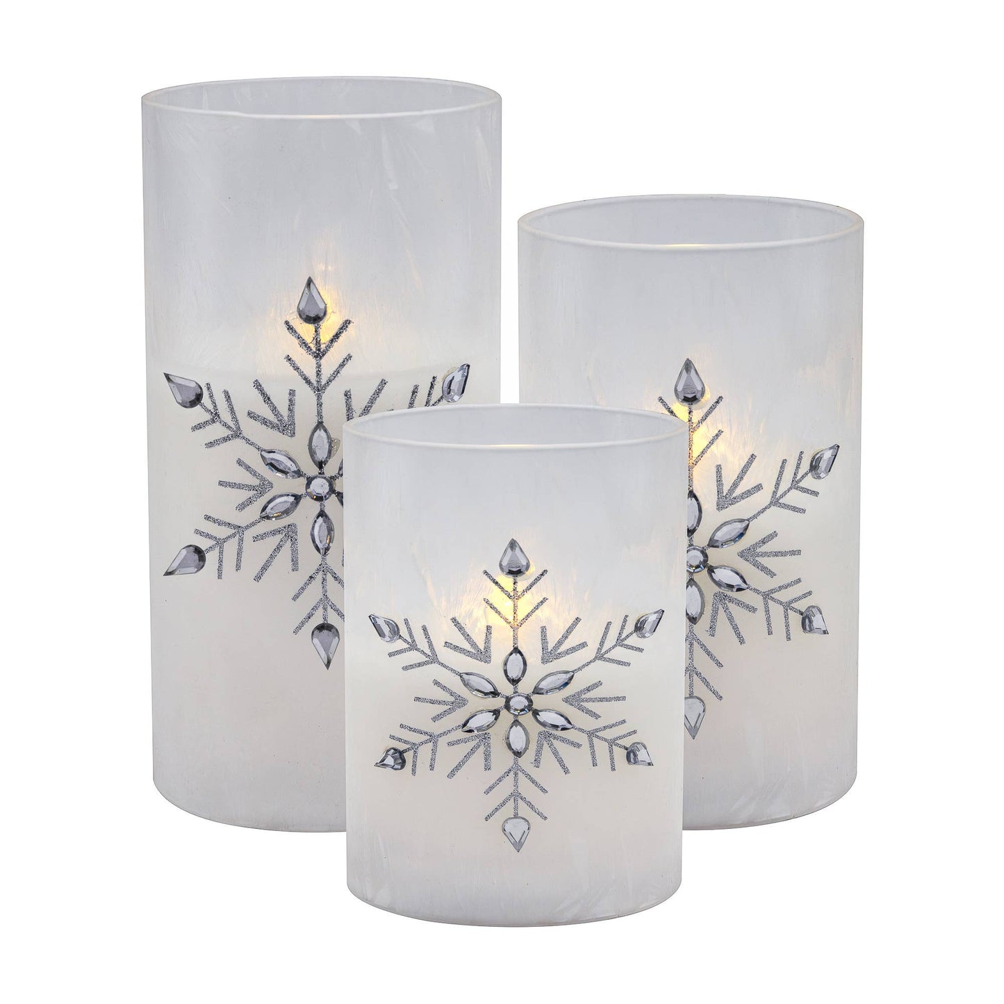 LumaBase - Battery Operated Glass Snowflake Hurricanes - Set of 3