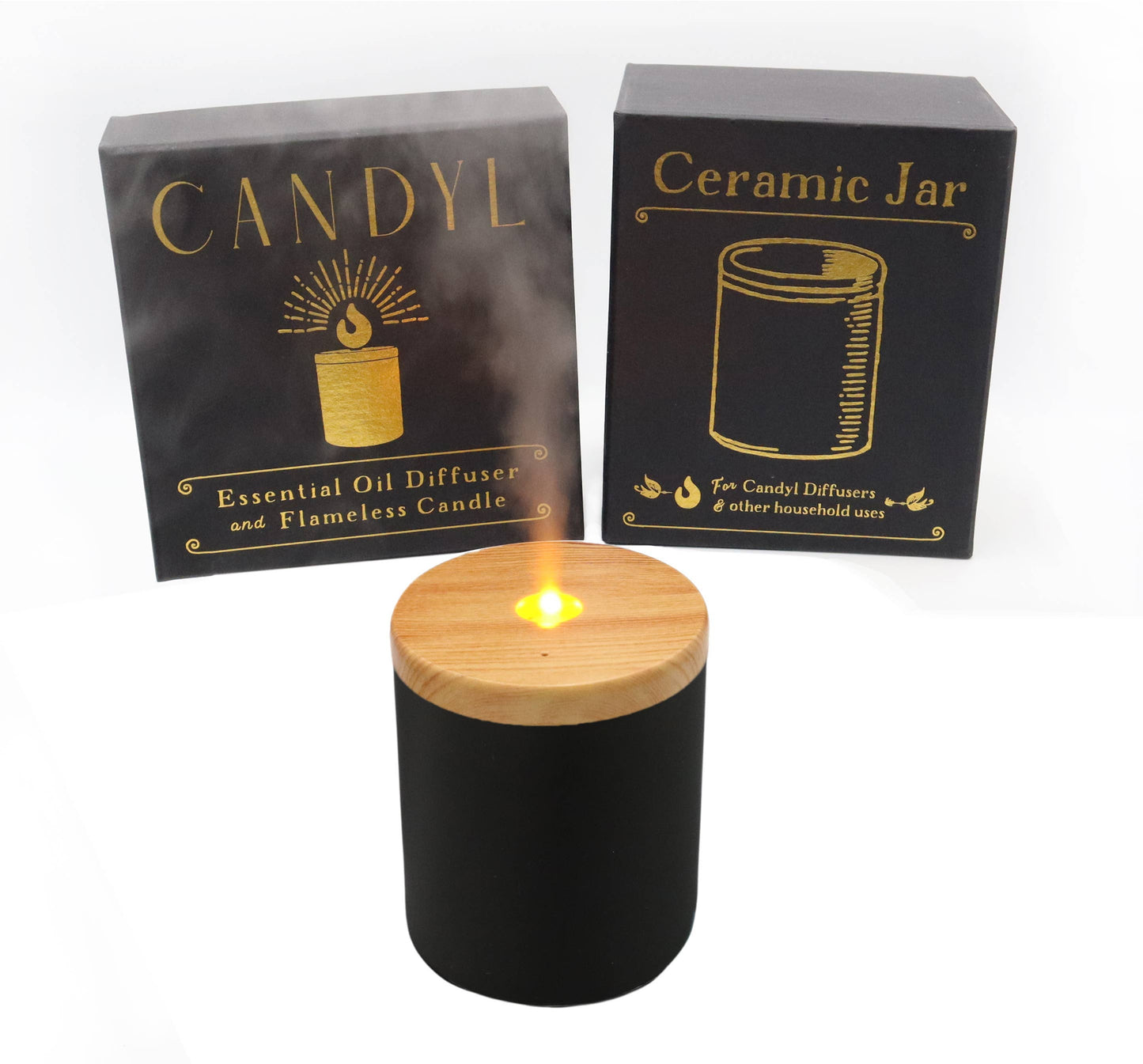 Candyl - Candyl Candle Diffuser with Rechargeable Battery: White Jar, Light Wood Top
