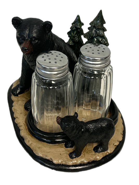 De Leon Collections - Black Bear and Cub Forest Salt and Pepper Shaker Holder Set