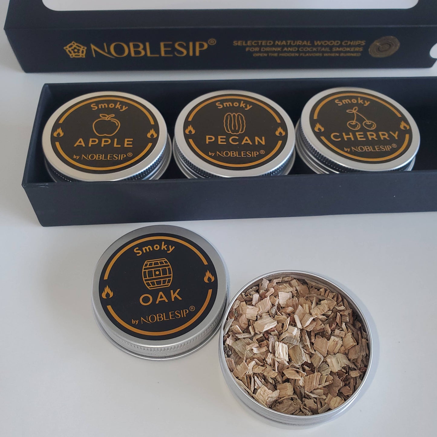 NOBLESIP - Wood Chips for Cocktail and Food Smokers, Bar gift case 4pcs