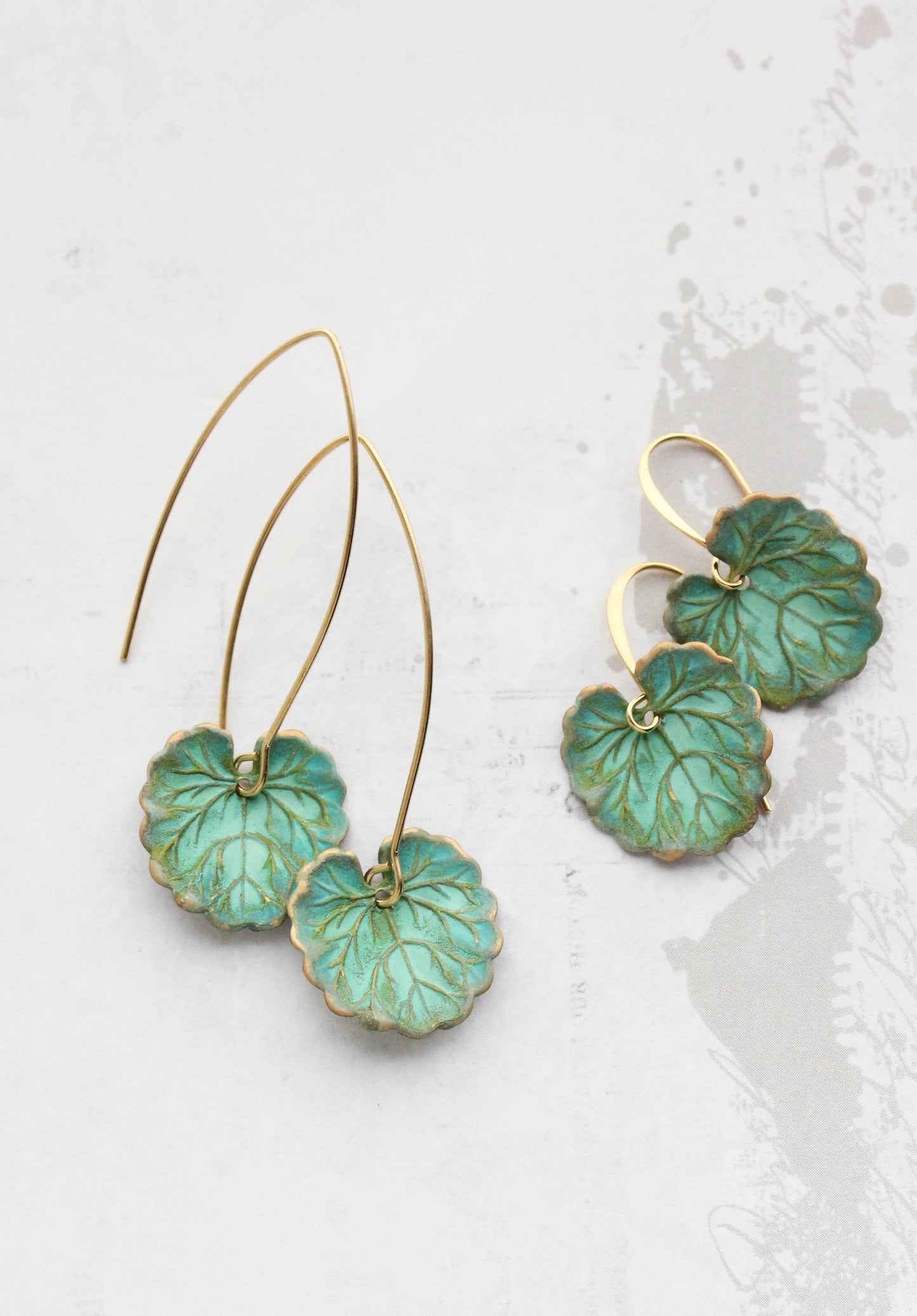 A Pocket of Posies - Lily Pad Earrings - Verdigris Patina: Short Ear Wire / Ivy Leaf