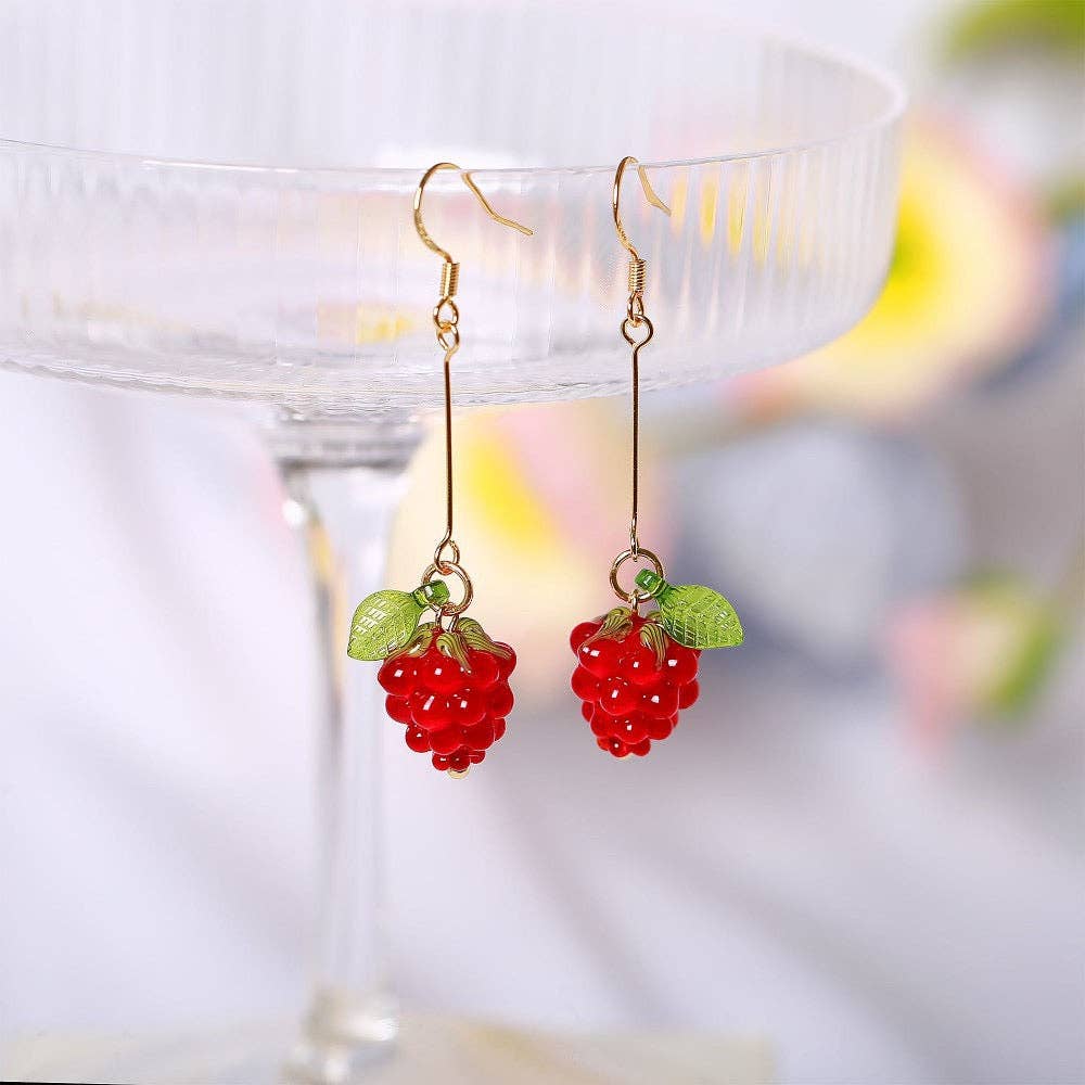 Haengseongworkshop - 18K Gold Plated S925  Lamp-work Raspberry Bead Dangle Earrings: Dangle