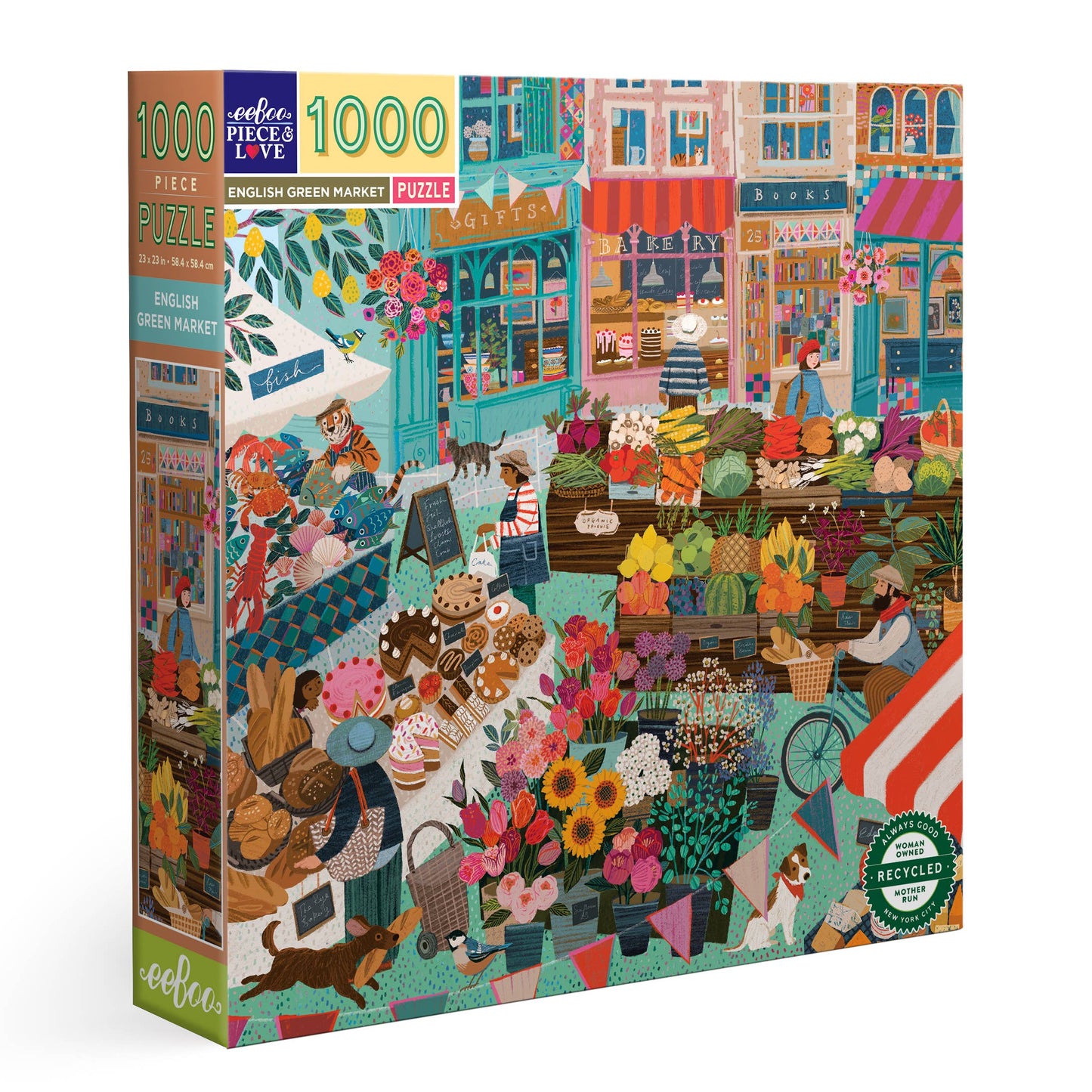 eeBoo - English Green Market 1000 Piece Square Puzzle