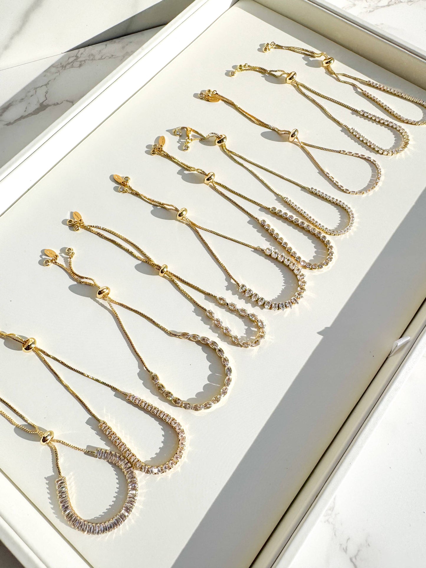Savvy Bling - Semi Precious Pave Gold Filled Adjustable Bracelets: Side Marquise