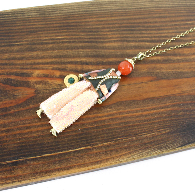 Pretty Persuasions - N23188B Stone Adorned French Doll Stainless Steel Necklace: 03 GD/French Doll 3