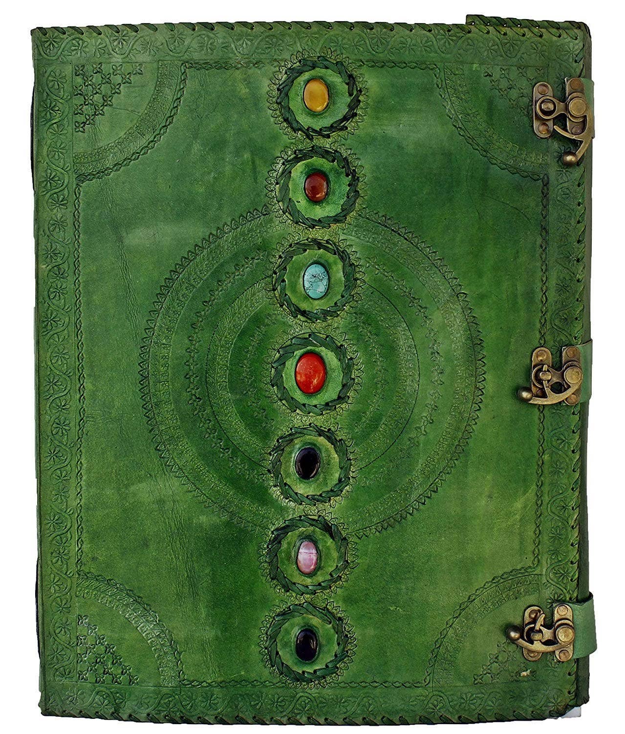 Tuzech Leather - Tuzech Seven Chakra Medieval Stone Embossed Handmade Jumbo Leather Journal Book of Shadows Notebook Office Hocus Pocus Diary College Poetry Sketch With Leather Bound: Brown / 10 x 7 Inches
