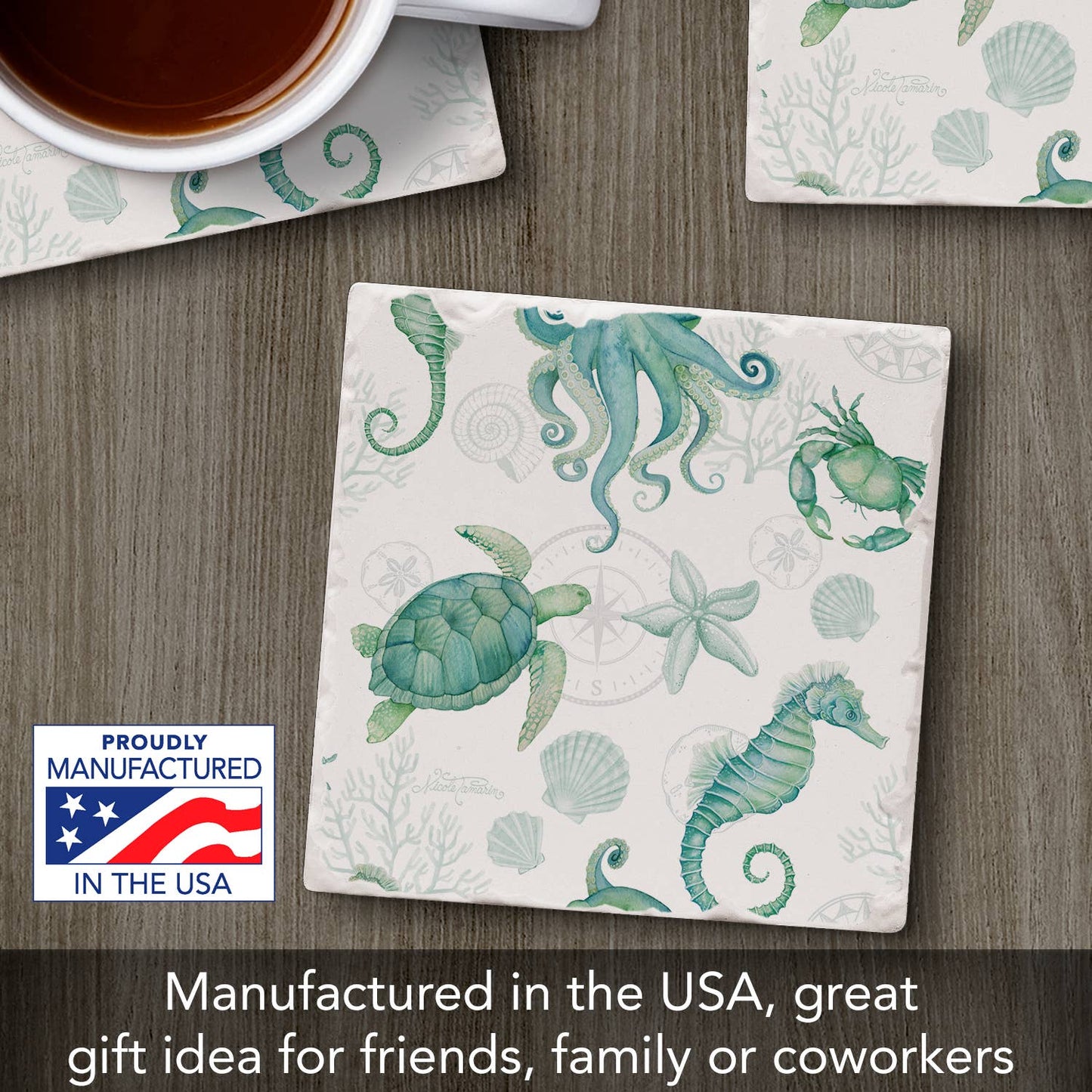 CounterArt/Highland Home/Thirstystone - Beach Therapy Sea Life Single Absorbent Tumbled Tile Coaster