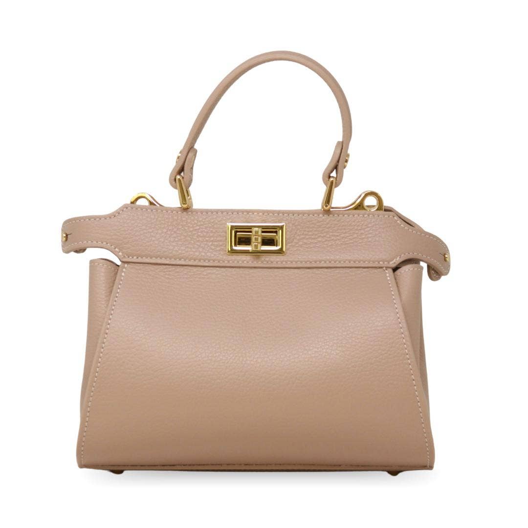 German Fuentes Handbags - GF0823 GENUINE ITALIAN LEATHER HANDLE AND CROSSBODY BAG: CAMEL