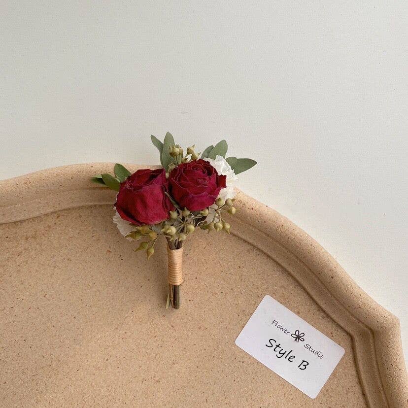 Sweet Home Deco - Boho Greenery Mini Floral Bouquet, Dried Flower Boutonniere: Style F