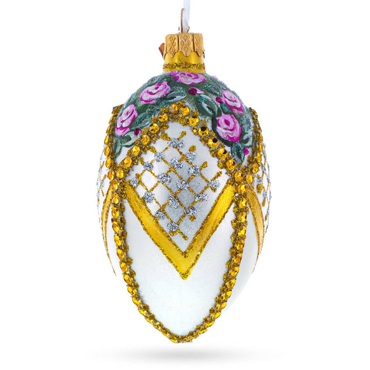 BestPysanky - Roses on Bejeweled Rhombus Glass Egg Ornament