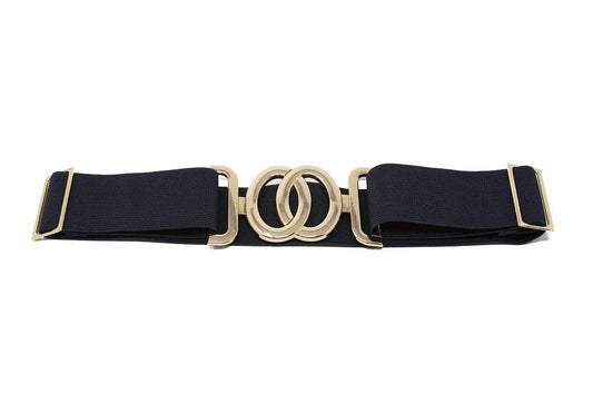 German Fuentes Handbags - CINT-33 CIRCLE METALLIC BUCKLE ONE SIZE STRETCH BELT: Black