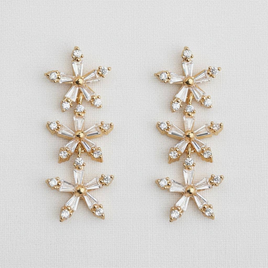 Ellemadera - Floral Crystal Drop Earrings with Radiant Sparkle