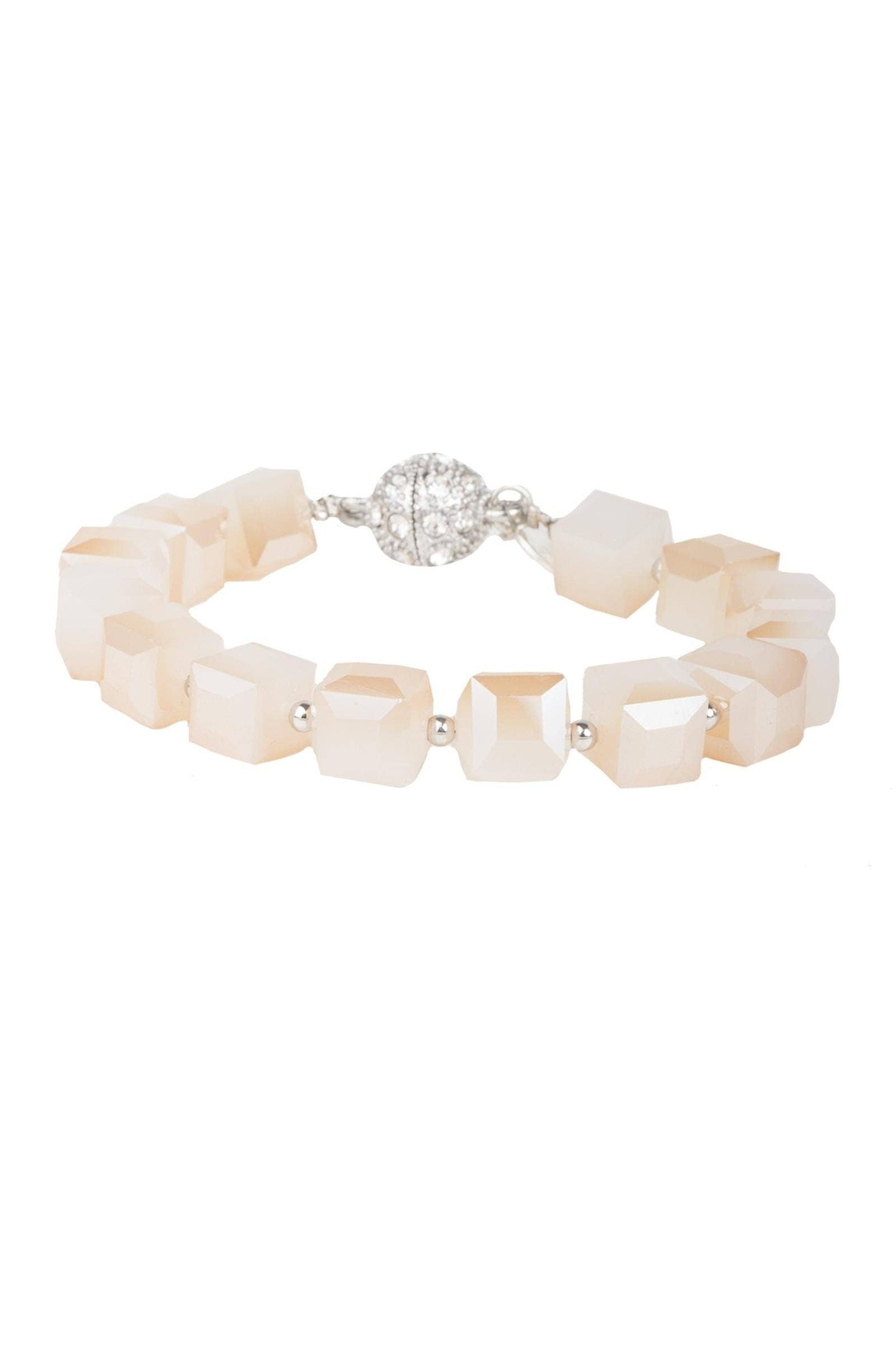 SAACHI - Faceted Bead Stretch Bracelet With Magnetic Clasp: White