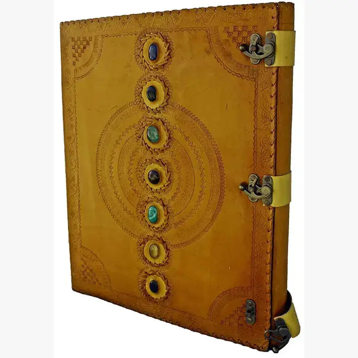 Tuzech Leather - Tuzech Handmade Vintage Seven Chakra Stone Embossed Diary: Brown / 10 x 7 inch / Unlined