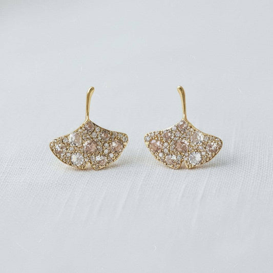 Ellemadera - Vintage Zircon Ginkgo Leaf Stud Earrings