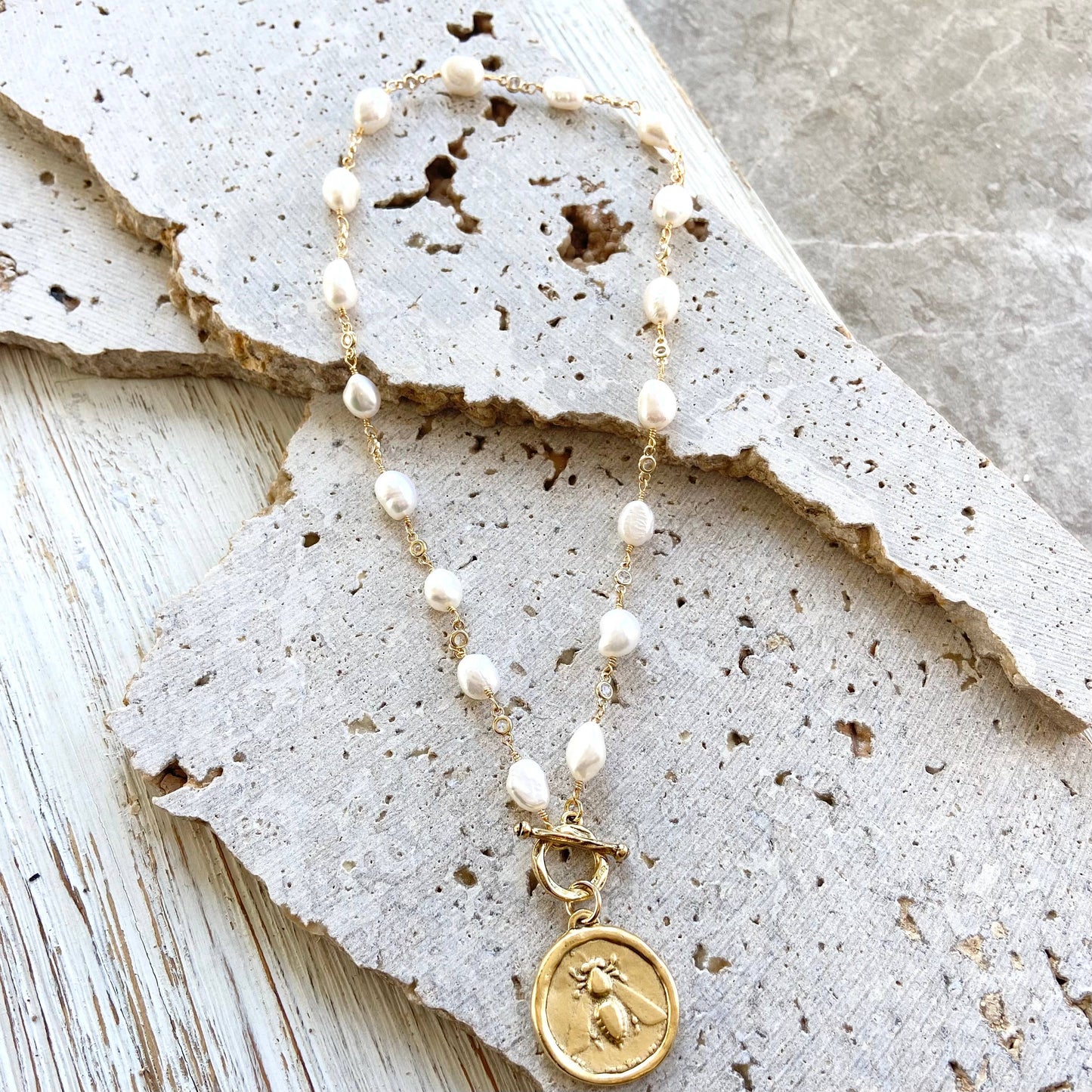 VB&CO Designs Handmade Jewelry - Queen bee pearl necklace boutique salon bee Jewerly  trendy: 18”