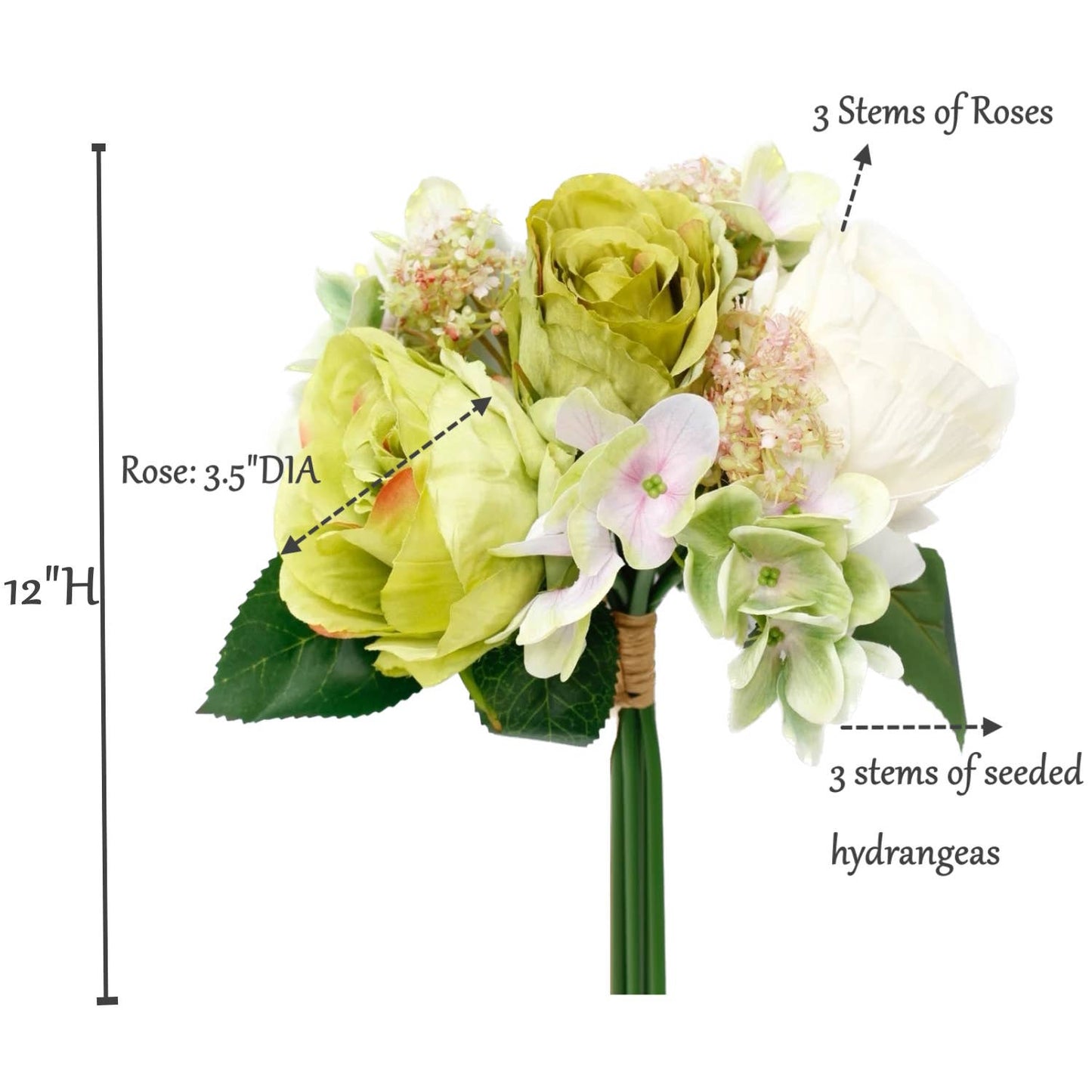 Angel Isabella - 12"-Rose Hydrangea Pre-tied bouquet Faux Flowers: Mixed Hotpink blush