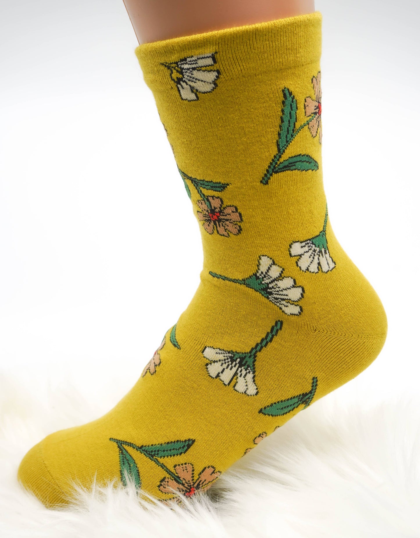Comfortarians - Floral Cotton Socks For Women | Women's Big Flower Socks: Mustard yellow