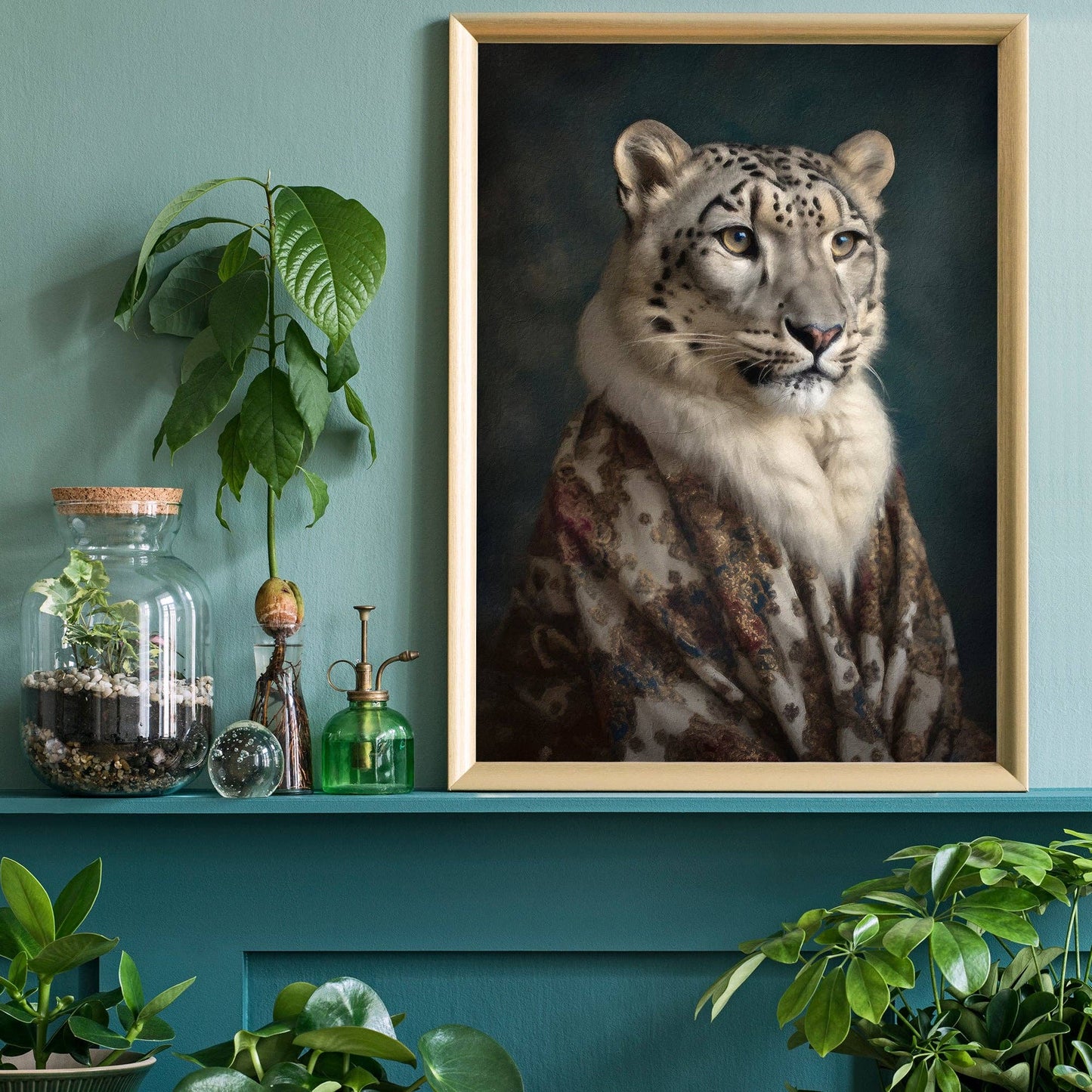 Ink & Drop - Snow Leopard 1 Animal Portrait Print: 11 ¾ x 15 ¾ in | 30x40 cm / Matte