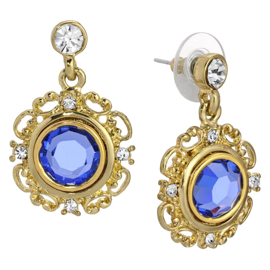 1928 Jewelry - 1928 Jewelry Crystal Sapphire Embrace Post Drop Earrings: Gold Tone And Blue