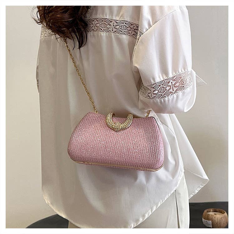 ACCITY - FINE GLITTER CLUTCH DRESS LADY EVENING BAG CLUTCH_CWAB3258: Pink / (OS) 1