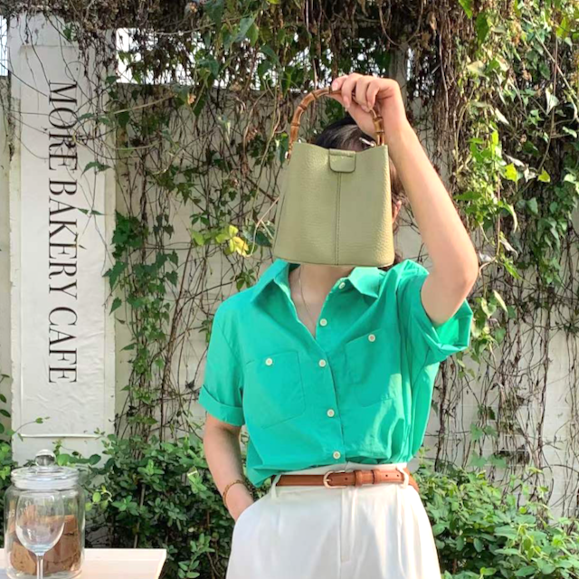 Pretty Persuasions - P23052 Bamboo Top Handle Crossbody Bag w/Cosmetic Pouch: 07 Green