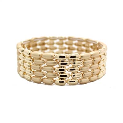 What's Hot - Matte and Shiny Beaded Gold Stretch Bracelet