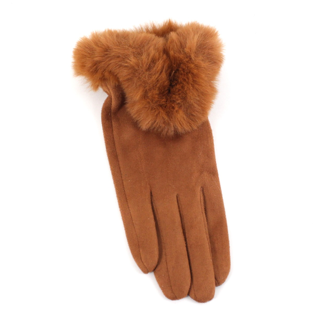 Pretty Persuasions - A24017 Faux Fur Trim Gloves (Velvet-Like): 01 Black