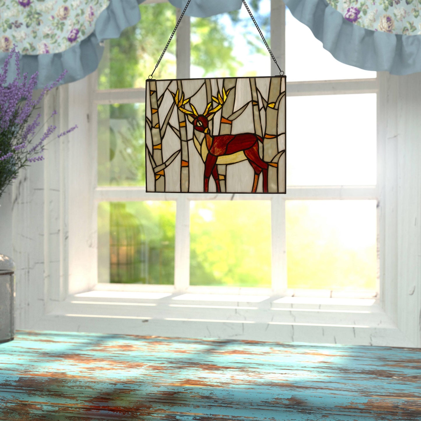 River of Goods - 11"H Majestic Deer Stained Glass Window Panel