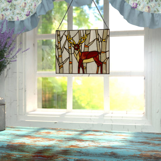River of Goods - 11"H Majestic Deer Stained Glass Window Panel